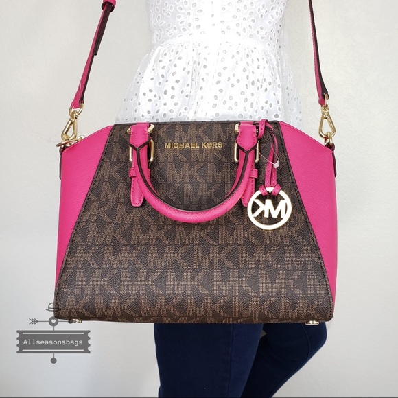 NWT Michael Kors Ciara Medium satchel pink brown - Picture 2 of 8